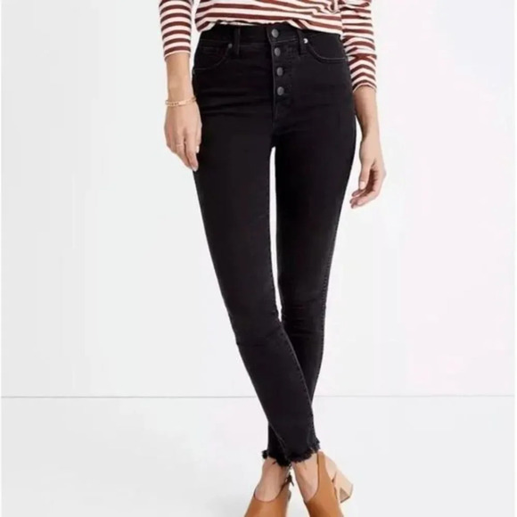 MADEWELL 10 Inch High Rise Skinny Berkeley Black Button Through Edition Size 26 - Picture 1 of 12